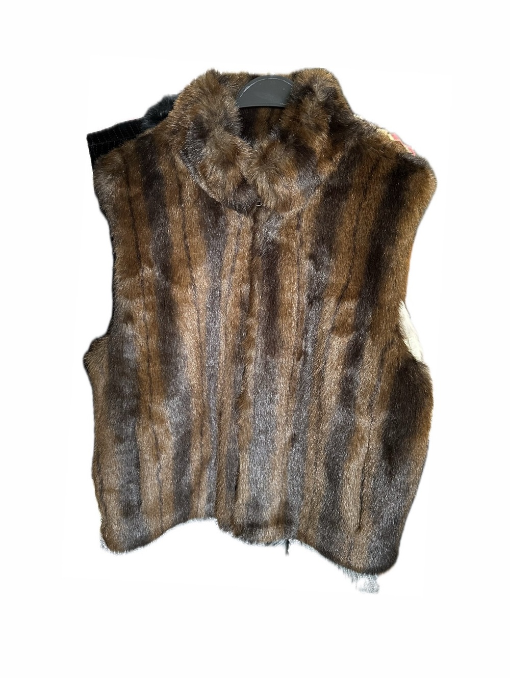 VINTAAGE! Gorgeous Striped Faux Fur Vest in Brown Zip Front SIze-L
